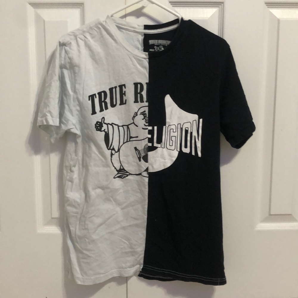 True religion split black and white tee shirt